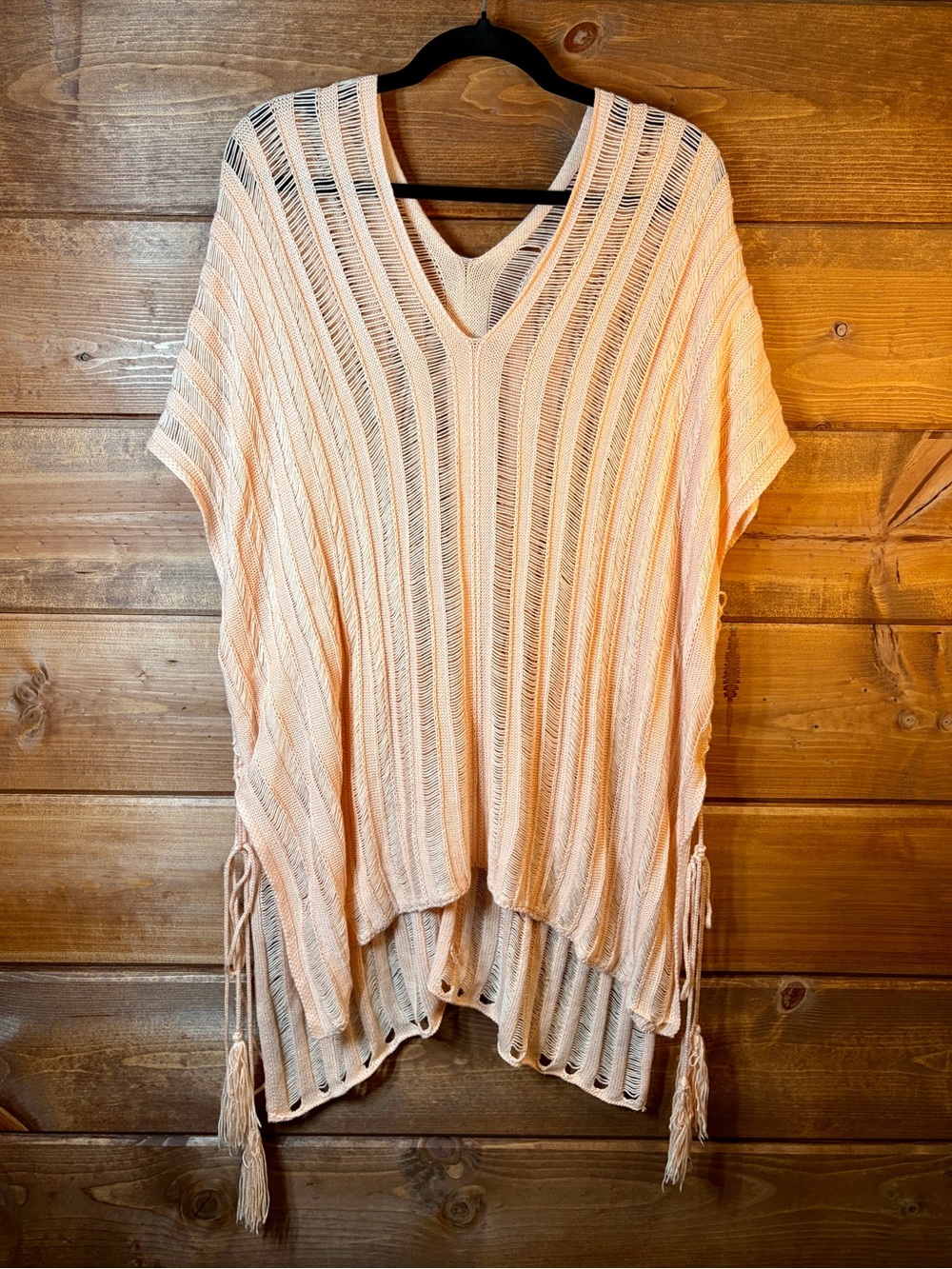 Light Peach Knit V-Neck Swim Coverup with Tassels Size Small Medium Large 💕🌴